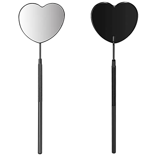 Miuffue Lovely Lash Mirror - Heart Shaped Detachable Stainless Steel Eyelash Mirror 2.2inch Lash Extension Supplies and Tools Black