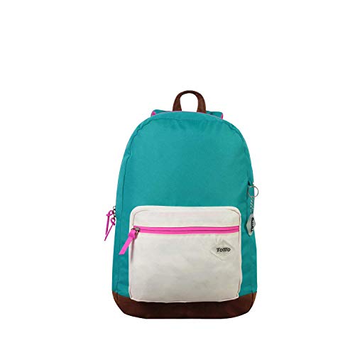 TOTTO - Mochila Juvenil, Modelo Muasir, Mochila para Ordenador Portátil 13 Pulgadas, 2 Compartimentos, Espaldar Ergonómico, Correas en S para Mayor Comodida, Resistente, Estampado Verde y Fucsia