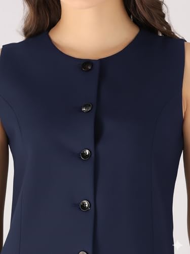 Image of ROCKSY Women Stretch Waistcoat - Sleeveless Lightweight Round Neck Premium Vest with 2 Pockets | Ideal for Formal, Office, Casual, Party