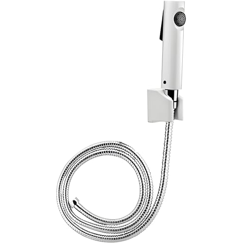 Image of Health Faucet for Bathroom - White Body with Chrome 1 Mtr Pipe - Premium Jet Spray for Toilet with Hose and Holder - Superior Performance in Low Water Pressure - Easy Grip Design