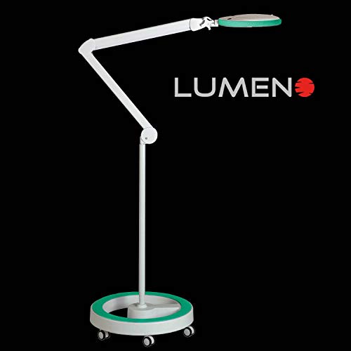Lumeno Lámpara Lupa, lámpara de Trabajo, lámpara cosmética con 96 Leds, Gris, 721XGR para Salones de cosmética Ayuda de Lectura, Lupa de Lente, en 3, 5 u 8 dioptrías Verde 8 con trípode rodante