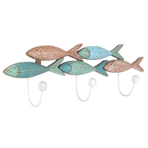 Générique Patère Poissons en Bois Effet Vieilli, Style Bord de Mer océan Vintage, variation de...