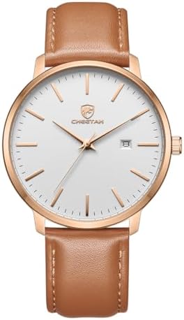 CHEETAH Minimalist Mens Watches, Analog Quartz Waterproof Fashion Watch for Men with Leather Strap, Auto Date Sports Man Wrist Watch