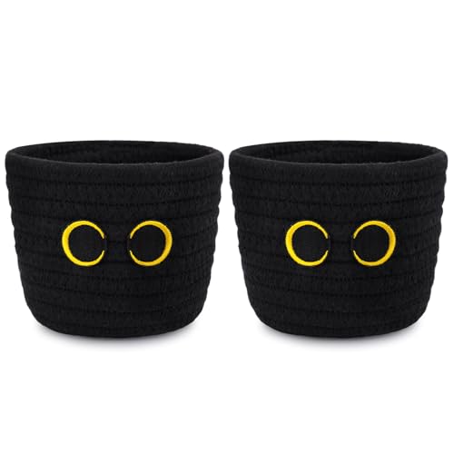 2 Pack Black Cat Makeup Brush Holder-Cute Cat Oval Mini Woven Basket