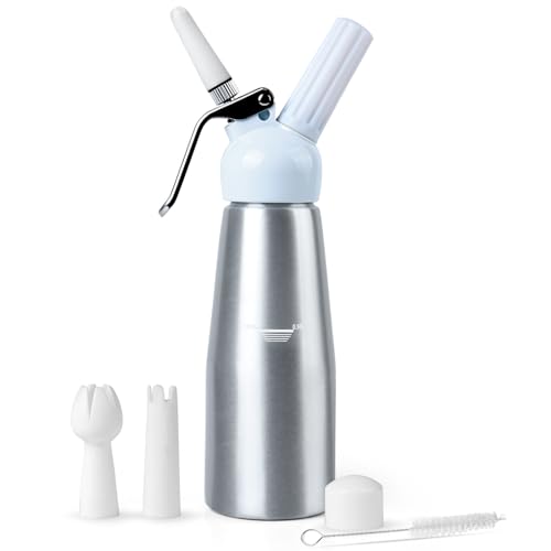 NATUREKIT Professional Whipped Cream Dispenser,Aluminum Body 1-Pint / 500 ml,Cream Maker with 3 Plastic Decorating Tips and 1 Cleaning Brush