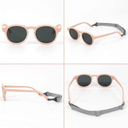 Cadimus Baby Sonnenbrille,Sonnenbrille 6 Monate-3 Jahre,mit Riemen Verstellbar für Kleinkind Baby,Flexibler und Biegsamer Rahmen,polarisierte sonnenbrille fur Jungen Mädchen（Rosa）-D2