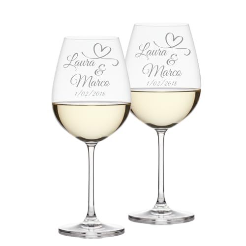 Lasertricks Calici Personalizzati con Motivo Cuore – Set Coppia Lui & Lei – Idea Regalo San Valentino, Anniversario o Matrimonio – Bicchieri da Vino Incisi Made in Italy – Design Elegante e Romantico