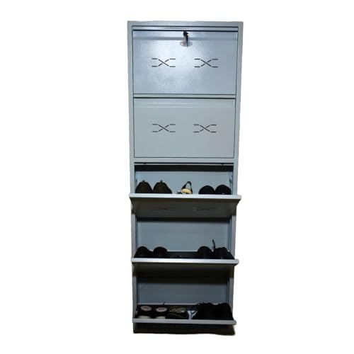 Image of I Metal Shoe Rack I Double Lock I Slim and Wall Mounted I 5 Shelves (Ivory Colour) I Coad LC 2M-05 IV I Height 71.5 Inches, Width 24 Inches, Depth 5.5 InchesI 3 Years Warranty.