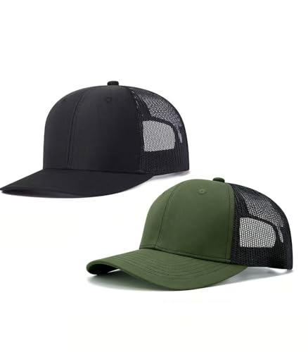 Image of 2-Pack Breathable Mesh Snapback Trucker Hats, Adjustable Baseball Caps for Men Women, Cotton-Poly Twill Outdoor