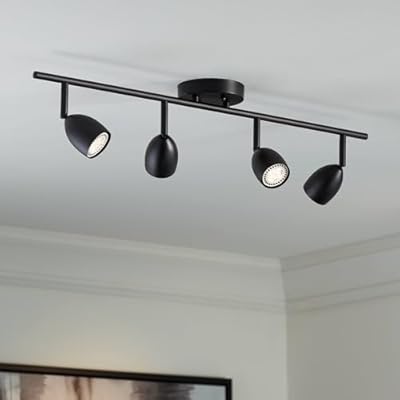 Pro Track 4-Light Heads LED Wall or Ceiling Track Light Fixture Kit 8.5 Watt GU10 Dimmable Directional Adjustable Black Modern Kitchen Bathroom Dining Room House Home Decor Hallway 29 3/4" Wide