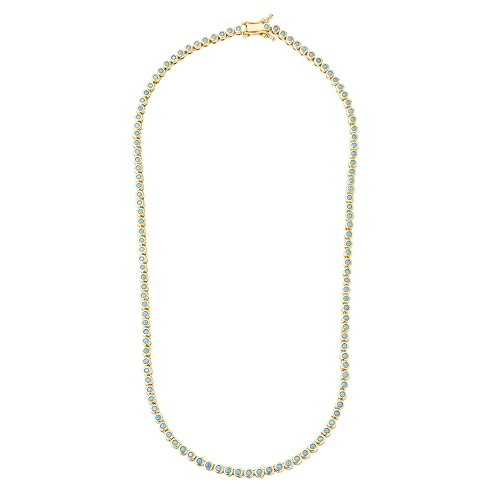 CAITLYNMINIMALIST 18K Gold Plated Sterling Silver Bezel Tennis CZ Gemstone Round Circle Cut Crystal Layering Choker Necklace Gift for Women