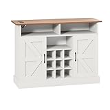 YITAHOME Farmhouse Coffee Bar Cabinet, 47' Wine Bar Cabinet Floating Shelf Hanging Rod Power Outlets, Sliding Barn Door Sideboard Buffet Cupboard Liquor Pantry for Kitchen, Dining Living Room