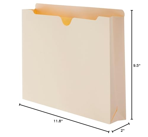 Image of Amazon Basics Reinforced File Jackets, Letter Size, Straight-Cut Tab, 2 Inch Expansion, Manila, 50-Pack