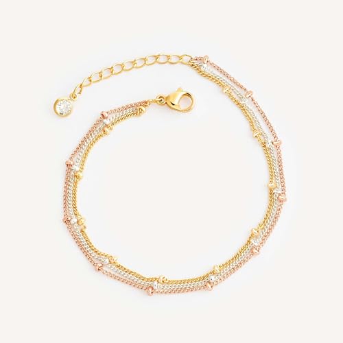Image of MEVECCO Bracelet for Women 14K Gold Plated Dainty Chain Simple Jewelry Cute Handmade Minimalist for Her