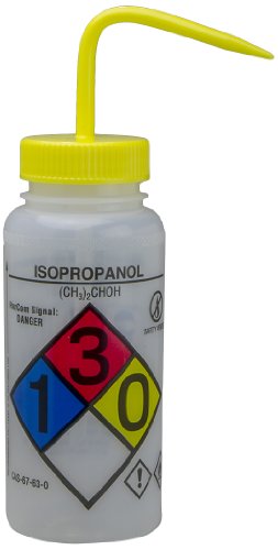 SP Bel-Art GHS Labeled Safety-Vented Isopropanol Wash Bottles; 500ml (16oz), Polyethylene w/Yellow Polypropylene Cap (Pack of 4) (F12416-0008)