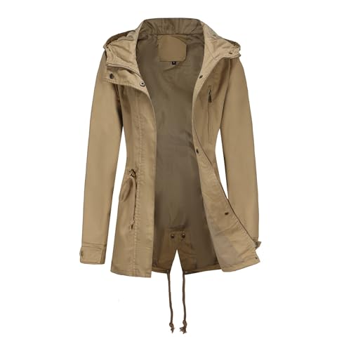 DGKaxiyaHM Chaquetas Anorak Militares Ligeras Para Mujeres Safari Sudaderas Abrigo con Cordón Utilidad Impermeable A Prueba de Viento, caqui, XL