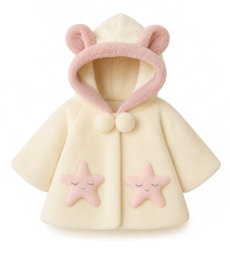Image of Bold N Elegant Luxury Wool Faux Fur Warm Winter Outerwear Baby Jacket Cape Coat Poncho Wrap Soft Plush Pompom And Pearls For Infant Toddler Baby Girls Kids