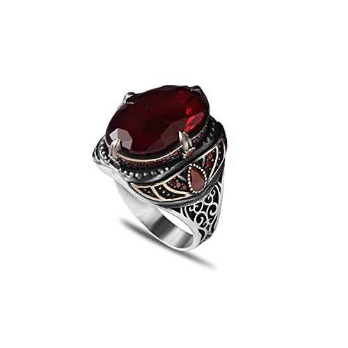 Handmade Silver Men's Ring With Garnet Gemstone, Handmade Turkish Silver Ring, Gift For Him, Sterling Silver Garnet Stone Ring Gifts For Men Handmade Rings Valentines Day Gifts For Him #TOP15