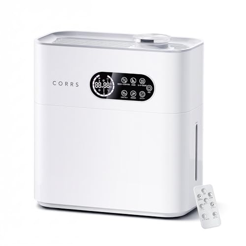 加湿器 大容量 6.5L 【2025冬新登場・除菌ライト・湿度設定】水漏れ防止 ハイブリッド式 加熱式 超音波式 加湿器 卓上 間欠モード 4重除菌 マイナスイオン アロマ対応 上から給水 ポンプ式 ヒーター付き 静音 高温除菌 省エネ 空気清浄機 掃除しやすい 12時間タイマー お休みモード リモコン付き 電源コード収納可能 寝室/オフィス/リビング (ホワイト)の商品画像（Amazon）