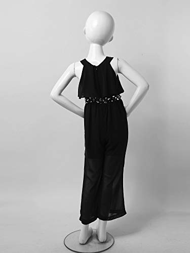 Freebily Kids Girls Fashion Halter Neck Chiffon Gowns Sleeveless High Waist Wide Leg Maxi Jumpsuit Formal Dress Outfit Black 10 #TOP4