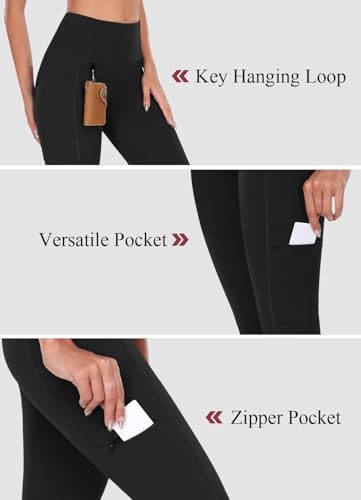BAYGE Damen Thermo Wander Leggings Winter Hohe Taille Fleece Gefüttert Wasserdicht Blickdicht Bauchkontrolle Slim Fit Wanderhose Yogahose Radlerhose Sporthose Sweathose mit Taschen, Schwarz, L