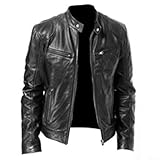Veste de moto en cuir synthétique pour homme, veste en cuir de style punk avec col montant, pour les vacances décontractées, les fêtes au quotidien, tailles M à 4XL (2XL, noir)