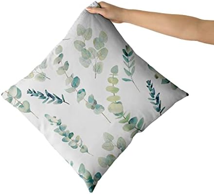 Sweetshow Sage Green Pillow Covers 18X18 Inch Eucalyptus Branches Floral Watercolor Decorative Leaf Print Throw for Home Sofa Cotton Seafoam Blue Gray Square Cushion Pillowscase, Set of 2