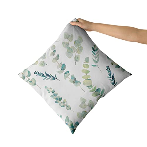 Sage Green Pillow Covers 18X18 Inch Eucalyptus Branches Floral Watercolor Decorative Green Leaf Print Throw Pillow For Home Sofa Cotton Seafoam Blue Green Gray Square Cushion Pillowscase, Set Of 2 #TOP5