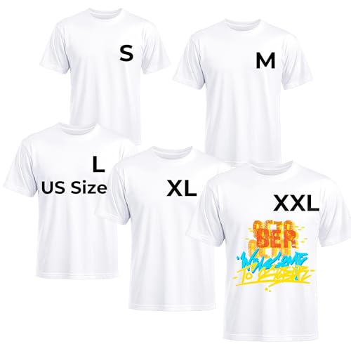 Joyclub 5 Pack White T Shirts Polyester Bulk Sublimation Blanks Wholesale Unisex Crew Neck Short Sleeve for Heat Transfer Printing Graffiti Adults Women Men Multiple Sizes