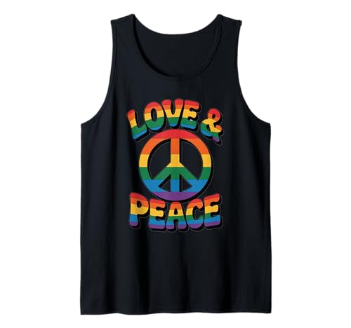 Love Peace - Disfraz hippie de los años 60 y 70, arco iris Camiseta sin Mangas