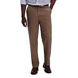 Haggar Men's Classic Fit Flat-Front Hidden Expandable Waistband Premium No Iron Khaki, 38W x 32L - British Khaki