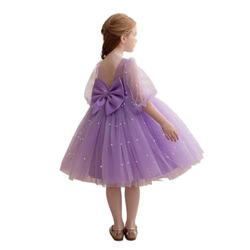 Girls Dress Contrast Mesh Puff Half Sleeve A Line Homecoming Formal Party Dress 4-8 Years