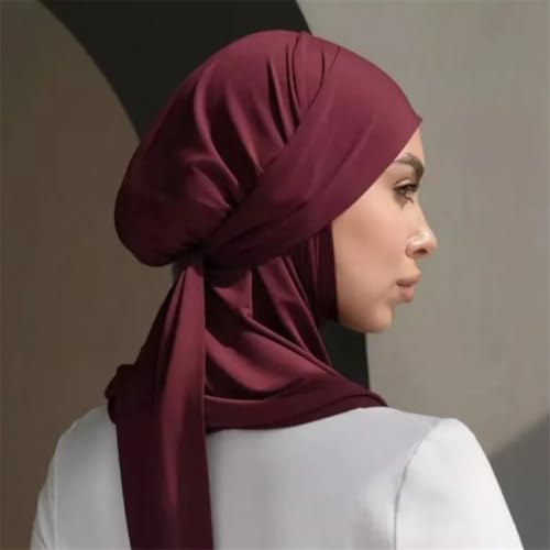 Niiyyjj Women Muslim Jersey Hijab Scarf Tie Back Headscarf Lace Up Turban Islam Head Wrap Niqab Bandanas3