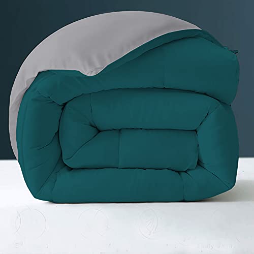 Image of Day Care - 400 GSM Hotel Quality-Down Alternative Reversible Comforter (90 inch x 90 inch Inches /228cm x 228cm) - Comforter Queen Size|Silver /Teal| TC - 450