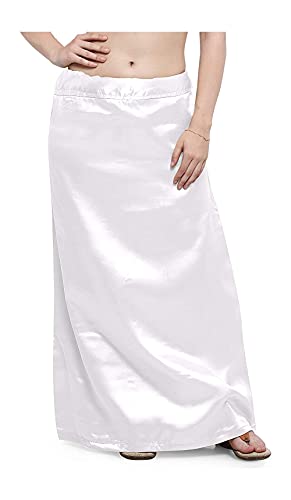 Kalagiri Women's Satin Petticoat Saree Satin Underskirt Sari Satin Silk Petticoat White, One Size