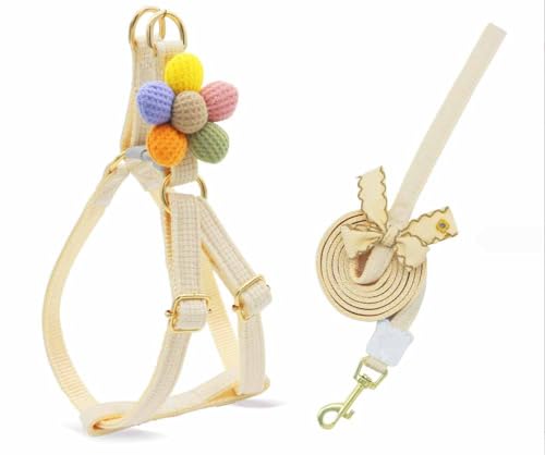 feiling Pettorina per cani con design floreale con guinzaglio regolabile da 1,5 m, pettorina morbida per cani di piccola taglia media (beige, S)