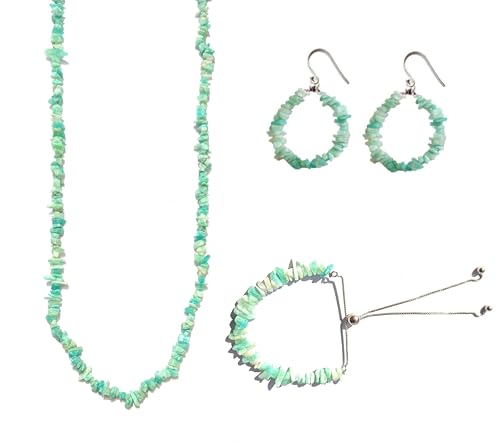 Juego de joyas de amazonita para diario y eventos: pendientes, collar y pulsera de plata