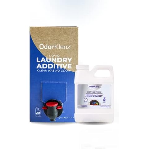 OdorKlenz Liquid Laundry Additive for sweat, smoke and pet odors | non-toxic, scent-free odor remover for clothes, bedding, and towels | 20 loads, 77 Fl oz Washing Machine Deodorizer Cover