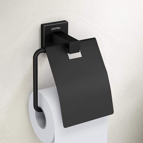 Image of Plantex Stainless Steel Toilet Paper Holder /Roll Holder for Bathroom /Tissue Paper Holder /Bathroom Accessories - Pack of 1, Aqua (Black)
