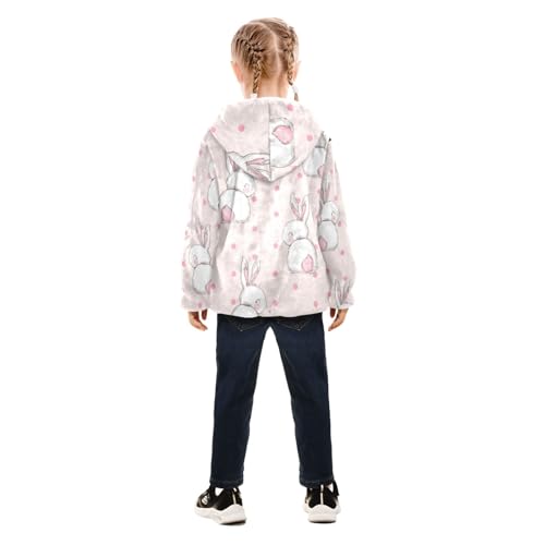 OTVEE Cute Bunny Pattern Pink Rabbit Kids Hoodie Jacket Fall Spring Full Zip Warm Outwear Coat4