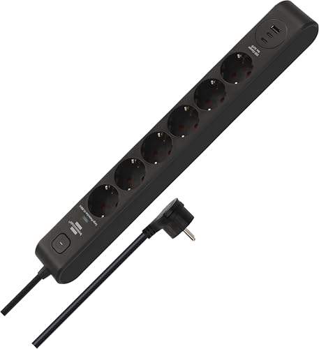 Brennenstuhl Multiprise 6 prises avec USB et parasurtenseur (multiprise avec 2 ports USB C PD 36 W pour charge rapide et 1 port USB A 36 W, interrupteur,...
