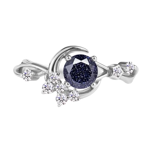 Gemstone Engagement Rings for Women Gemstone Ring Unique Moon Star Ring 10K 14K 18K White Yellow Rose Gold Gemstone Engagement Ring Anniversary Promise Ring2