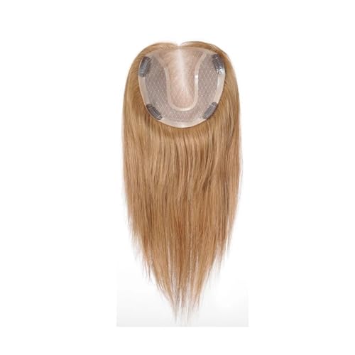 Postizos de cabello humano de 14 pulgadas con base de encaje mono, piezas de cabello rubio oscuro natural for mujeres con cabello fino Wiglets