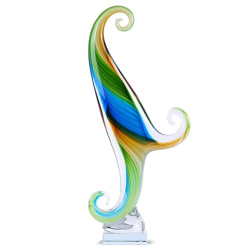 Escultura de vidrio soplado abstracta de 16 in