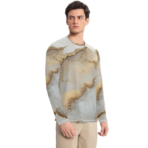 Marble White Neutral UPF 50+ Long Sleeve Sun Shirt Loose Crew Neck Elasticity Mens Sun Shirts Protection Long Sleeve Beach3