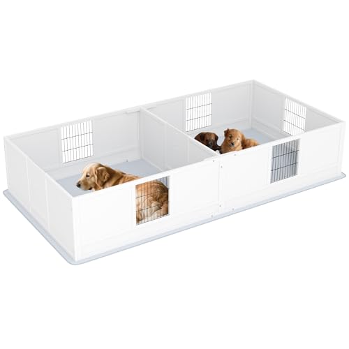 PawHut Whelping Box for Dogs and Puppies, Dog Whelping Box with Waterproof Pee Pad, Adjustable Height Door, for Large Dogs Indoor Use, 96" x 47" x 19"