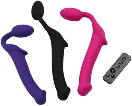 Strap-on con 3 motores de vibración independientes – control remoto inalámbrico – silicona flexible – recargable e impermeable – experiencia en pareja – Strap-On-Me (Morado, M)