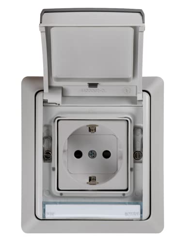 SIMON - Base de Enchufe Exterior , Estanco Toma Schuko, Serie Simon 44 Aqua, 250V 16A, Enchufe Superficie Pared, Fácil de Instalar, Embornamiento a Tornillo, Incluye Caja, Tapa y Mecanismo, Color Gris