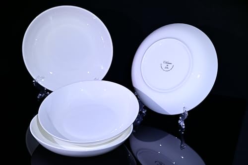 Unishanee Lily Bone China Dinnerware Set, 4 Pieces, 8.5-inch White Pasta, Salad, Fruit Plate