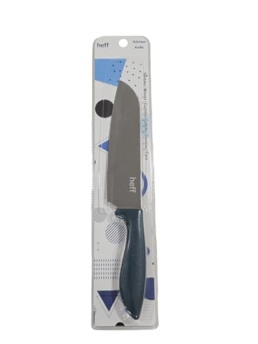 Image of Heff Santoku, Japanese Chef Kitchen Knife, Premium Stainless Steel Blade, Teal Handle, 7 Inch Blade